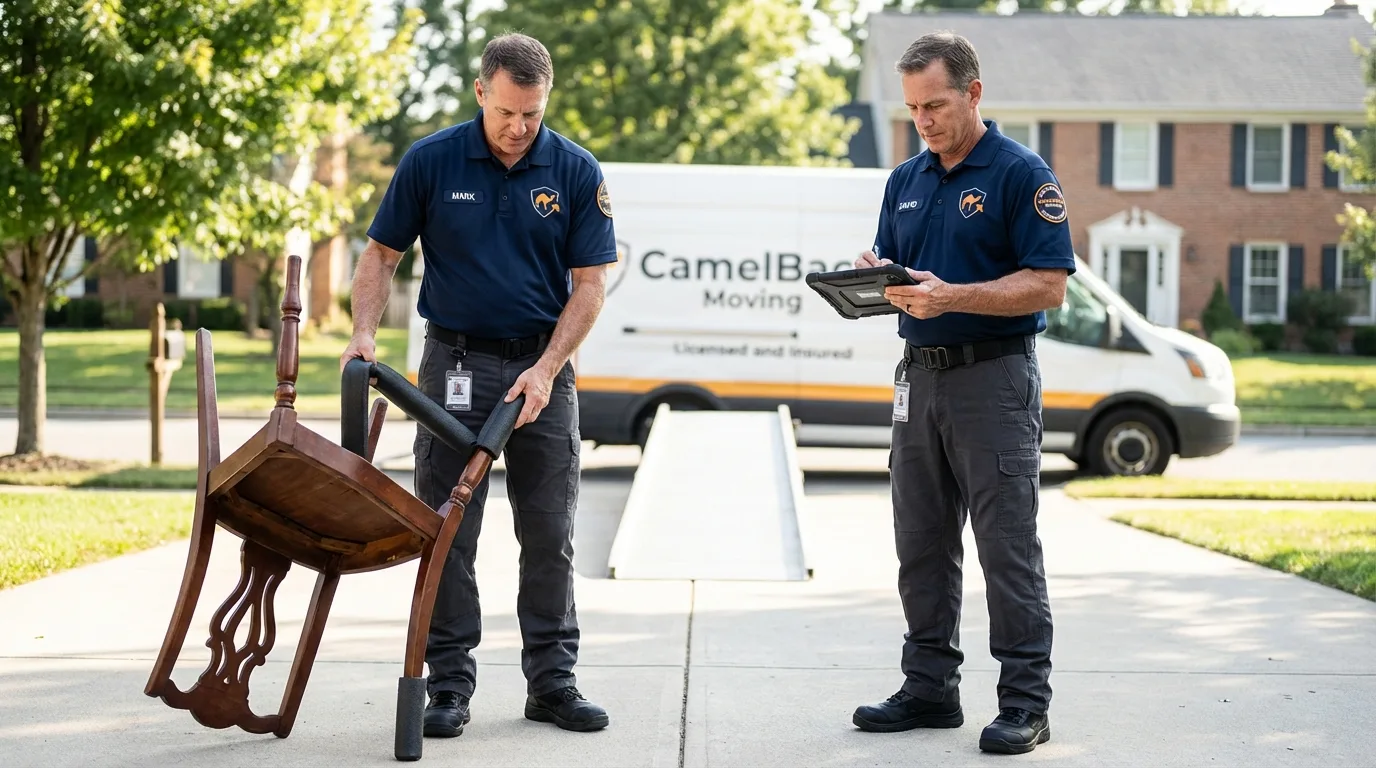 Movers inspecting furniture for damage prevention before loading in Dawson Springs, KY