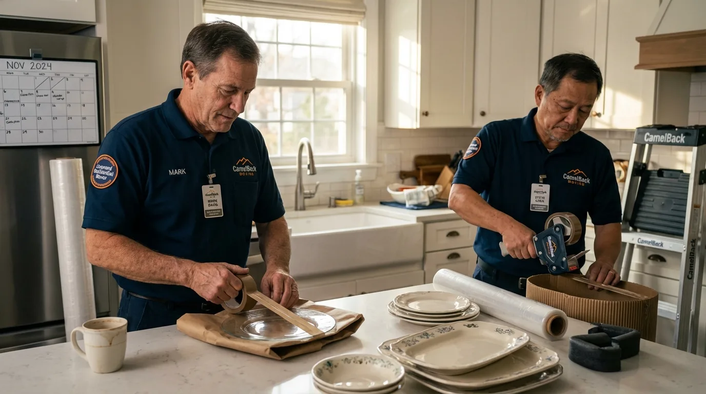 Professional crew packing kitchen dishware in Dawson Springs, KY